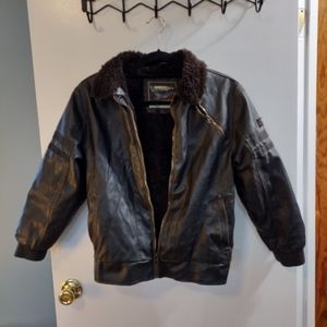 Hawke & Co Outfitters.  Boys faux brown leather bomber jacket size 14/16